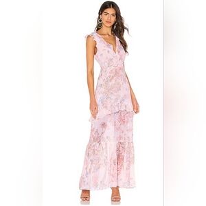 BCBGeneration Ruffle Maxi Dress in Light Pink Floral Sleeveless Plunge Neck 6